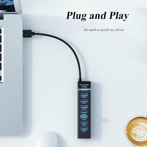 SuperSpeed USB 3.0 Hub 7-Port, Multiple Port USB Hub with Indictor Light, High Speed Data Transfer & Sync, Compatible with Mouse, Keyboard, Printer, Windows, MacOS, Linux
