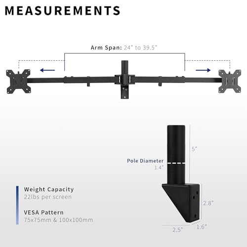 VIVO Premium Dual Ultra Wide LCD LED 27 to 38 inch Monitor Wall Mount, Heavy Duty, Telescoping Arms, Flush Wall Setup, Fits 2 Screens, Black, MOUNT-TS38B - size: up to 38", style: Dual mount
