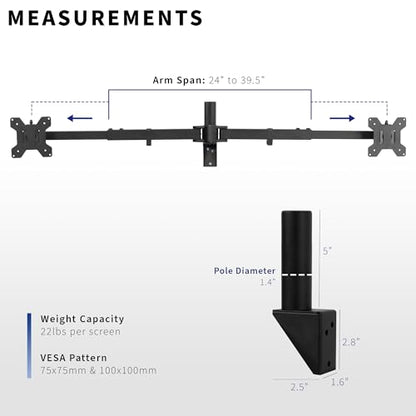 VIVO Premium Dual Ultra Wide LCD LED 27 to 38 inch Monitor Wall Mount, Heavy Duty, Telescoping Arms, Flush Wall Setup, Fits 2 Screens, Black, MOUNT-TS38B - size: up to 38", style: Dual mount