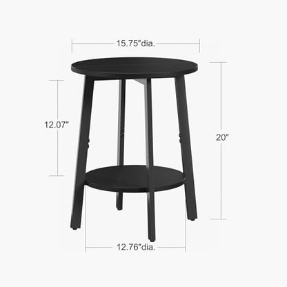 sthmec Side Table Set of 2, Small Round End Table with Storage Shelf for Small Space, 2-Tier Black Bedside Table Sofa Couch Table, Nighstands Set of 2 Accent Table for Living Room, Bedroom, Black - color: Black