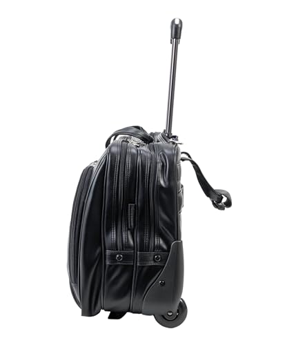 McKleinUSA L Series, Wrightwood, Top Grain Cowhide Leather with Vegan Leather Trim, 17" Leather Wheeled Laptop Briefcase, Black (80505), one Size - Frustration-Free Packaging