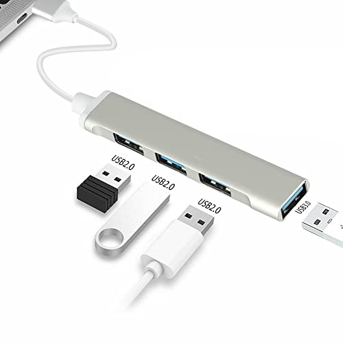 JacobsParts UH3-P USB 3.0 4 Port Hub Splitter Slim & Sleek Aluminum for PC Mac Laptop Desktop (Gray) - color: Gray