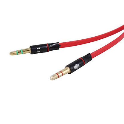 Terasako 3.5mm Jack Female to 2 Male Gold Plated Headphone Mic Audio Y Splitter Flat Cable(Red.)