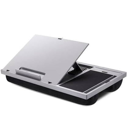 Adjustable Laptop Desk with Cushion, Mouse Pad & Cellphone Slot - Laptop Stand for Bed & Couch, Riser for Home & Office (Grey) | Built-in mouse pad, phone & pen slots, dual-cushion base, anti-slip design, raises the screen, for home office, bed, sofa - co