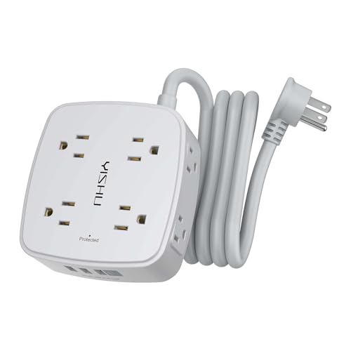6 Ft Surge Protector Power Strip - 8 Widely Outlets with 4 USB Ports, 3 Side Outlet Extender with 6 Feet Extension Cord, Flat Plug, Wall Mount, Desk USB Charging Station, ETL, Grey - color: Grey, size: 6 Ft