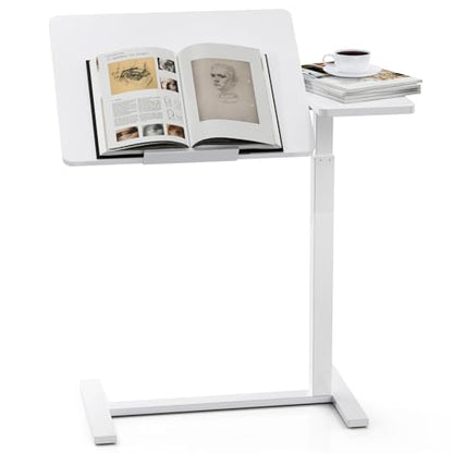 Simple Deluxe Overbed Bedside Table with Hidden Casters, Height Adjustable Desk with Tilting Top, Mobile Rolling Laptop Desk, Standing Rolling Desk Hospital Home Use, White - color: White, style: Tiltable