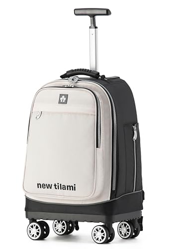 NEW TILAMI 19 Inch Rolling Backpack for School Travel with 4 Spinner Wheels | 360°rotating Universal Wheel, Large Organizer Compartments, Adjustable Handle, Carry on for School Students Business Travel - color: White