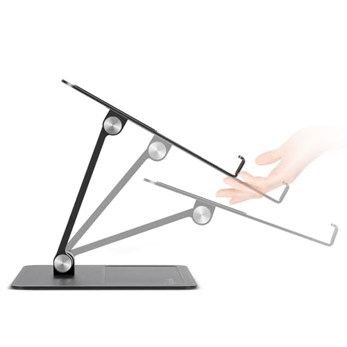 Bonelk Elevate Junior Laptop Stand for Desk, Adjustable Height Aluminum Riser with Dual Tilt, Foldable Ergonomic Holder with Phone Tray, Non-Slip, Fits 10 to 14 Inch Notebooks and Tablets, Black