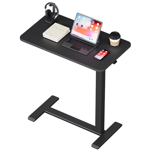 BIZUM Adjustable Hospital Bed Table on Wheels, Rolling Bedside Table Black | Adjustable height 29.7-43.3in, 27.6x15.8in surface, cup holder, 22lb capacity, pneumatic lift, 4 swivel wheels - color: Black