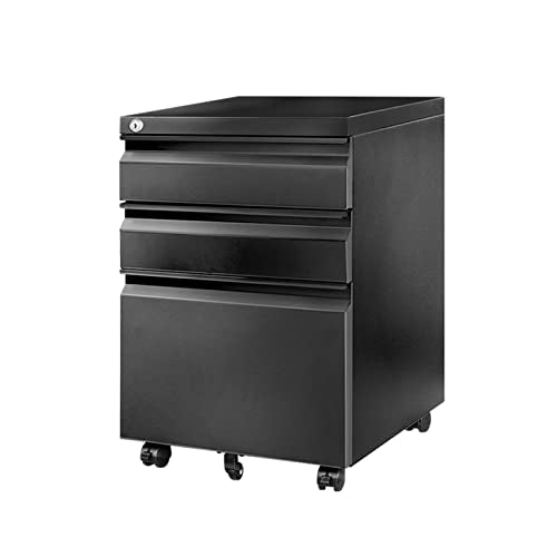 FLEXISPOT 3-Drawer Metal Mobile Filing Cabinet for Home Office - Under Desk Storage with Lock Keys - Legal/Letter/A4 File Organizer - Fully Assembled Except Wheels - Black - color: Black, style: Right Angle
