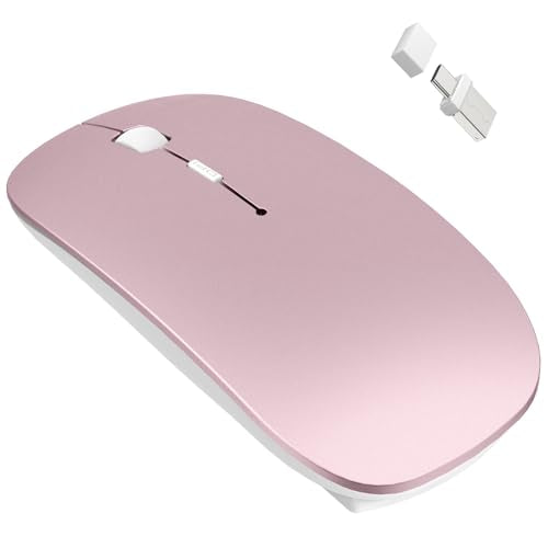 Bluetooth Wireless Mouse for MacBook Air Mac Pro Laptop Computer iPad Pad PC Laser Optical Rechargeable Mini Slim Silent Mouse Widely Used Desktop Hp iMac with USB-A/C& Mouse Jiggler(Rose Gold) - color: Rose Gold