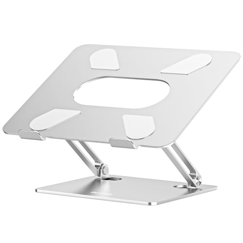 BoYata Laptop Stand, Adjustable Multi-Angle Riser, Up to 17 Inches, Silver | Sturdy Alloy Steel, Heat-Vent Design and Silicone Pads Support Laptops up to 17 Inches, Including MacBook and Surface - color: Silver