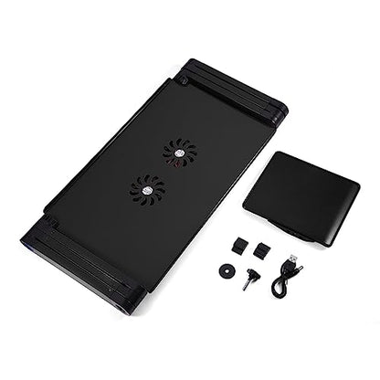 Laptop Stand with Cooling Fan 360° Foldable Laptop Desk Table Holder Board for Bed Sofa Couch Ergonomic Riser - color: Black
