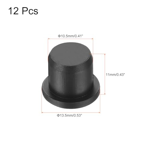 uxcell High Temp Silicone Plug Mount Dia 10.5mm/0.41 inch t Shaped Rubber Stopper Hole Plugs for Powder Coating Plating Waterproof Plugs Sealing Plugs Black Pack of 12(OD 13.5mm) - size: 10.5x13.5mm