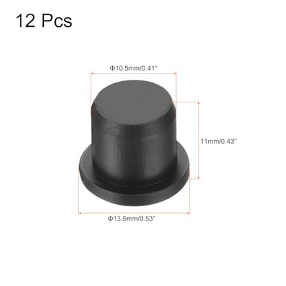 uxcell High Temp Silicone Plug Mount Dia 10.5mm/0.41 inch t Shaped Rubber Stopper Hole Plugs for Powder Coating Plating Waterproof Plugs Sealing Plugs Black Pack of 12(OD 13.5mm) - size: 10.5x13.5mm