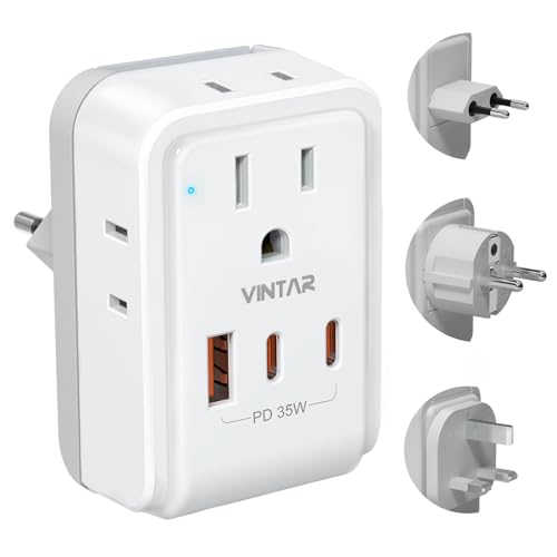 European Travel Plug Adapter Kit, VINTAR PD 35W International Power Adapter with 3 USB Ports (2 USB C) and 4 AC Outlets, Type C,G,E/F Detachable Attachments, Adapters for Europe and UK France Italy - style: 35W Type C/G/E/F-All Europe