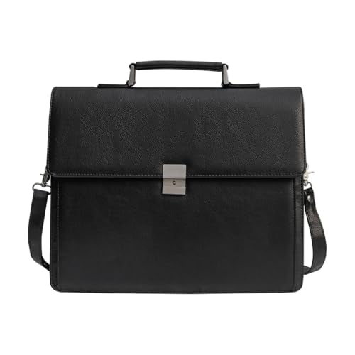 Mens Leather Briefcases Office Attorney Attache Case Ideal Gift Messenger Bag w/Padded Compartment,Black - color: Black - Fits 15.6" Laptop