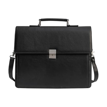 Mens Leather Briefcases Office Attorney Attache Case Ideal Gift Messenger Bag w/Padded Compartment,Black - color: Black - Fits 15.6" Laptop