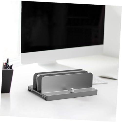 Aluminum Adjustable Laptop Vertical Stand with Dual Slots, Notebook Rack Base for Desk and Tablet Holder, Gray, Suitable for Home and Office Use