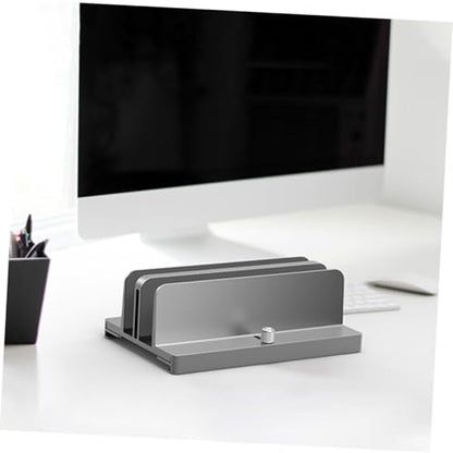 Aluminum Adjustable Laptop Vertical Stand with Dual Slots, Notebook Rack Base for Desk and Tablet Holder, Gray, Suitable for Home and Office Use