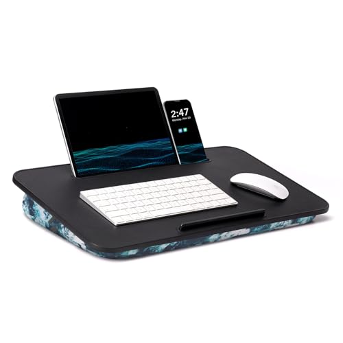 L.DOCTOR Cushioned Lap Desk, Large, Blue Waves | Portable for Bed, Couch & Floor, Washable Cushion, Built-in Phone & Tablet Slot, Fits 17.3" Laptop, Working, Writing, Gaming - color: Blue Waves