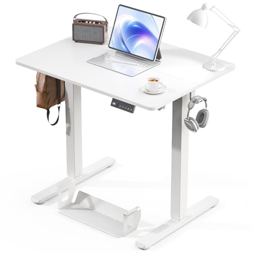 Kingant Standing Desk, 32x24 Inch Electric Height Adjustable Computer Desk | Ergonomic Small Sit Stand Desk Rising Desks for Home Office Stand Up Desk Computer Workstation with Cable Management - color: White, size: 32" x 24"