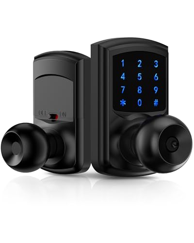 Keyless Entry Door Lock Keypad Smart Door Knob Electronic Digital Code Lock | Zinc Alloy Anti-Bump Security One-Slide Passage Mode Switch 20 User Codes One-Time Guest Code 15 Min Easy DIY Install - size: HL-669K Matte Black 1pack
