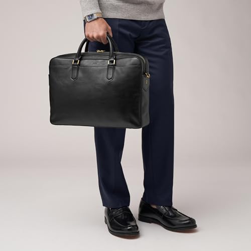 Fossil Men's Haskell or Asher Leather Messenger Briefcase Work Laptop Bag for Men - color: Asher Black Leather