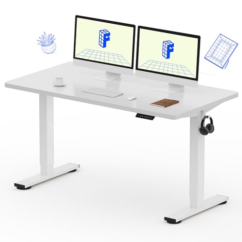 FLEXISPOT EN1 55"x28" One-Piece Standing Desk, White | 1" Thick Seamless Desktop, 176 LBS Capacity, Home Office Use, 4 Memory Presets, Dual Monitor Setup, Anti-Collision Protection - color: White (White Frame), size: 55.1 x 27.6 in