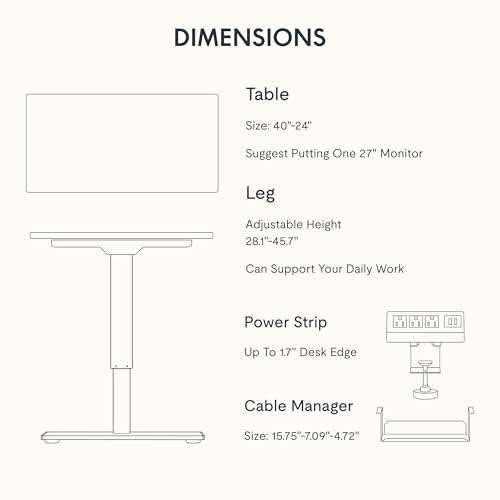 FLEXISPOT EN2 40"x24" Whole-Piece Standing Desk with Power Strip, White | Whole-Piece Desktop, Easy-Access Clamp Power Strip, Organized Cable Management, Modern Home Office Setup - color: White Top + White Frame, size: 40x24"