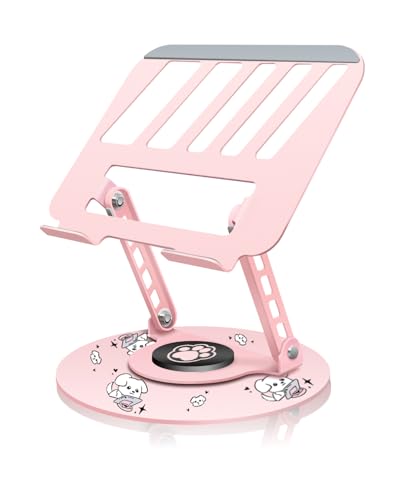 Upgraded Pink Swivel Laptop Stand - 360° Rotating Base & Foldable|Cute Dog Patterns for Healing Vibe|Fits MacBook & 13-15" Laptops|Ideal for Desk Work,Office,Travel,Home,Painting - color: Pink-D, size: 9.06 IN