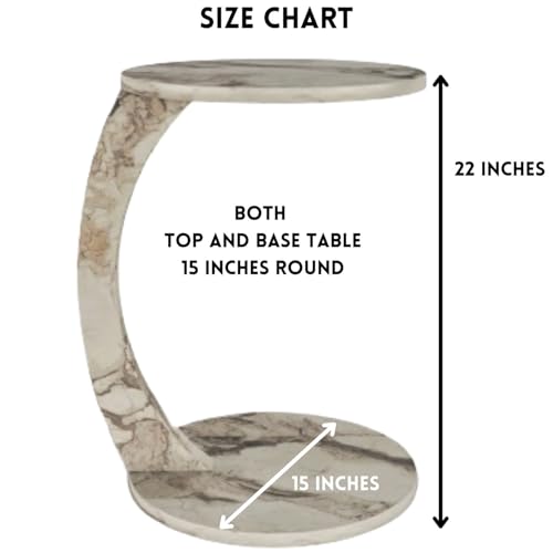 C Shaped End Table for Couch Small Places, Faux Marble Engineered Wood Space Saver Round Side Table for Sofa and Bedside with Wheels, Coffee and Snack Time Tray for Living Room (White Marble) - color: White Marble
