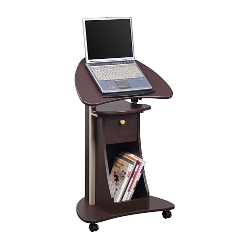 Techni Mobili Sit-to-Stand Rolling Adjustable Storage Medical Laptop Computer Cart, Chocolate, B005 | Adjustable height rolling laptop cart with storage, open shelf, wheels, sit‑to‑stand ideal for podium office medical use - color: Chocolate