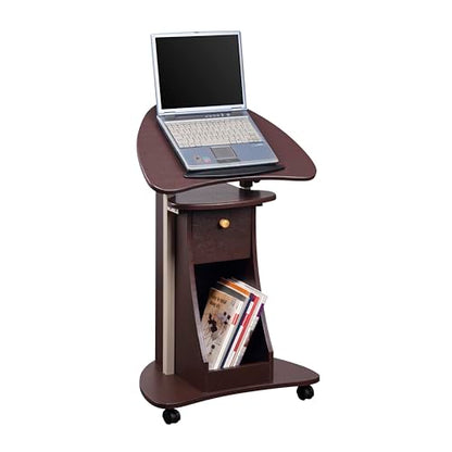 Techni Mobili Sit-to-Stand Rolling Adjustable Storage Medical Laptop Computer Cart, Chocolate, B005 | Adjustable height rolling laptop cart with storage, open shelf, wheels, sit‑to‑stand ideal for podium office medical use - color: Chocolate
