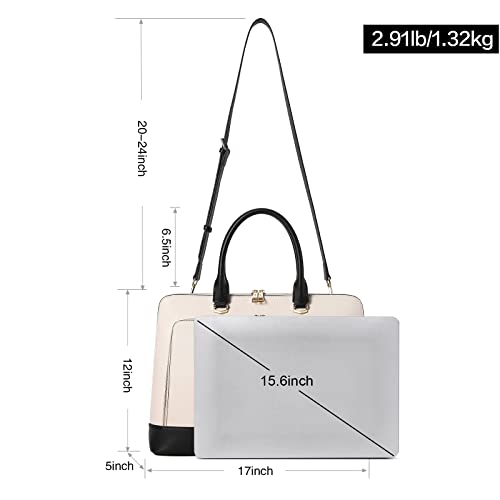 CLUCI Leather Briefcase for Women 15.6 Inch Laptop Business Computer Ladies Stylish Work Handbags Shoulder Bag - color: Beige-black