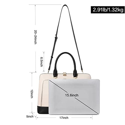 CLUCI Leather Briefcase for Women 15.6 Inch Laptop Business Computer Ladies Stylish Work Handbags Shoulder Bag - color: Beige-black