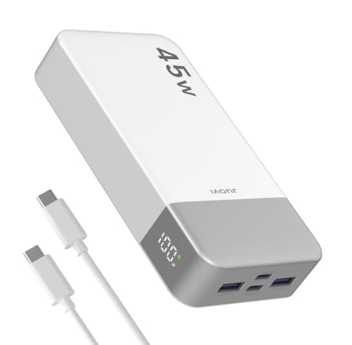 JUOVI Power Bank 45W 20000mAh Portable Charger USB C, PD QC Fast Charging 4-Port(2C+2A) External Battery Pack with LED Display, for iPhone 15 16 MacBook ipad | PD QC Fast Charging with 4 USB Ports(2C 2A), LED Display External Battery Pack for iPad Tablet