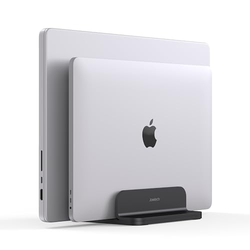 Dual Aluminum Vertical Laptop Stand Organizer, Sturdy Notebook Computer Holder Stand Compatible with New Liquid Retina XDR Apple MacBook Air/Pro/Neo, Mac mini & iPad Pro - Black - color: Black