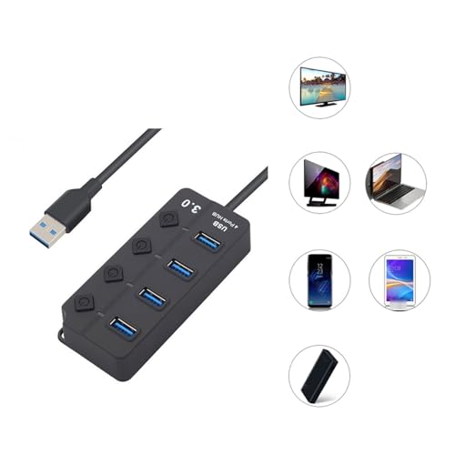 4 Port USB3.0 Hubs with Individual Switches and LED Indicators for Laptop Computer Peripherals Expansion