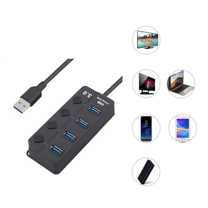 4 Port USB3.0 Hubs with Individual Switches and LED Indicators for Laptop Computer Peripherals Expansion
