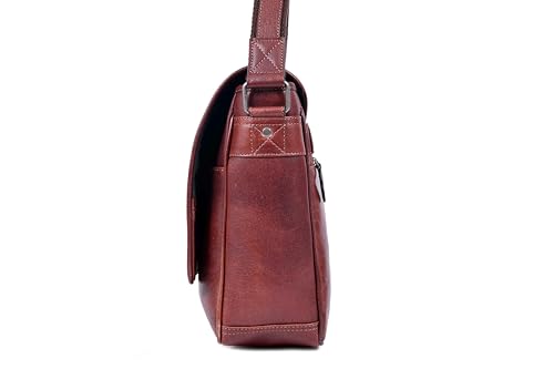16" Crossbody Bag Leather Laptop Messenger Bag For Men with trolley sleeve for school office (Dark Brown) - color: Dark Brown