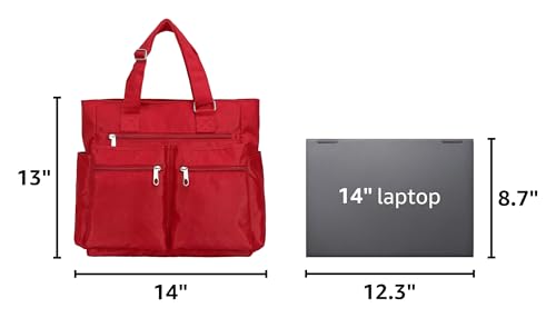 VOLGANIK ROCK Canvas Tote Bag Waterproof Nylon Multi Pocket Shoulder Bags Laptop Work Bag Teacher Purse Handbag for Women Men - color: Red