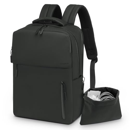 Lightweight Commute Backpack for Men & Women, Water-Resistant Travel Daypack with 15.6-Inch Laptop Compartment & Anti-Theft Pockets, Black - color: Black
