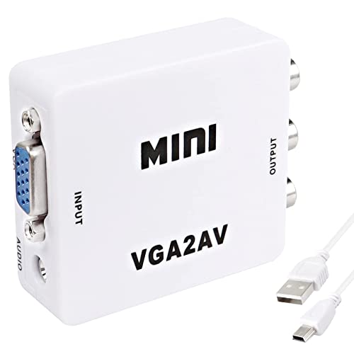XMSJSIY VGA to AV RCA Composite Converter Adapter Box with USB Power Cable HD 1080P Audio Video Converter PC to TV Set Top Box