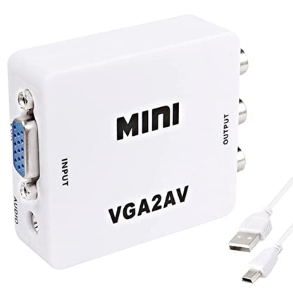 XMSJSIY VGA to AV RCA Composite Converter Adapter Box with USB Power Cable HD 1080P Audio Video Converter PC to TV Set Top Box