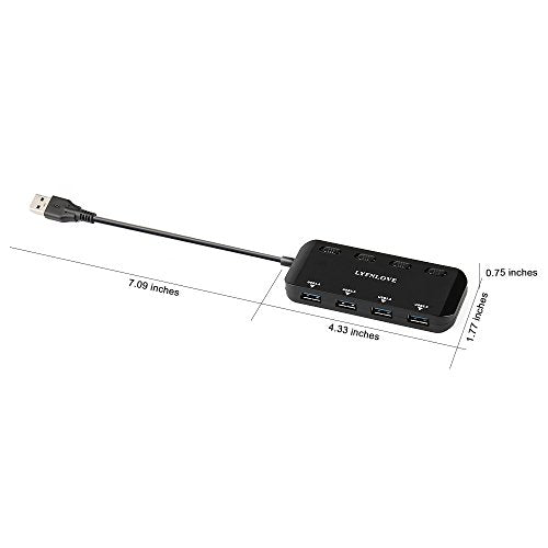 Multi USB Port Expander, LYFNLOVE Ultra Slim USB Hub 3.0, 4-Ports USB Splitter High-Speed USB Data Hub with Individual On/Off Power Switches for Laptop, Computer, PC, Thumb Driver and More