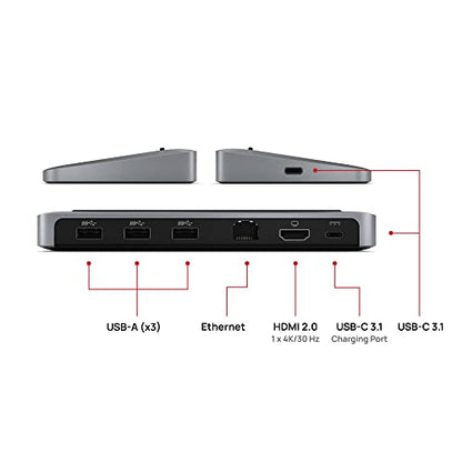 Brydge Stone II USB Hub Docking Station | Compatible with MacOS & Windows | Single 4K Display. HDMI Output. USB-C Speeds. 7 Ports | (Space Grey), BRYSTONE2