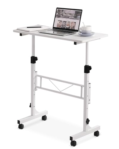Amztabler Small Standing Desk Adjustable Height, Mobile Stand Up Desk with Wheels, 32 Inch Portable Rolling Desks Conference Room Tables for Walking Pad Treadmill White - color: White