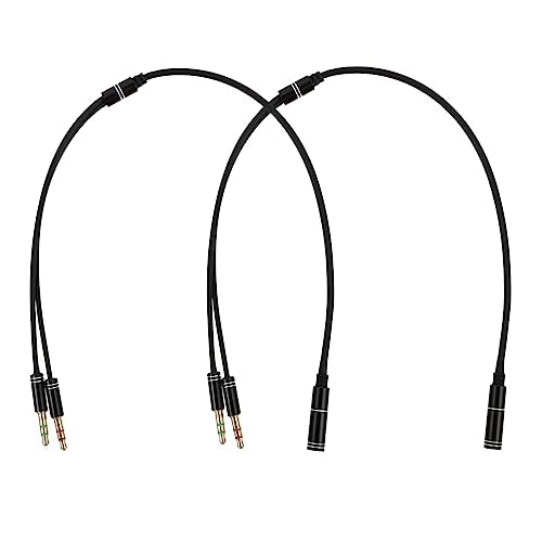 2pcs Audio Splitter y Adapter Cable Dual Male to Female Headphone Jack Extension for Microphone and Headset Compatible with Laptops Phones and Tablets