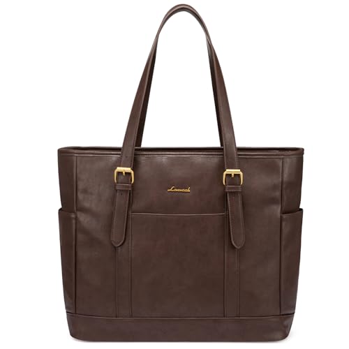 LOVEVOOK Laptop Work Tote Bag for Women,Teacher Computer Briefcase Business Shoulder Bag for Office Travel Gift - color: Dark Brown, size: 15.6 inch